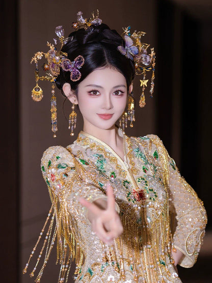 Butterfly Moonlight - Light-Toned Butterfly Tassel Bridal Hairpin Celestial New Chinese Style Wedding Headpiece