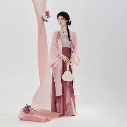 Song Dynasty Modern Hanfu Set with Changgan Temple Beizi and Three Pleat Skirt - Rose Letter 玫瑰来信 (Preorder)