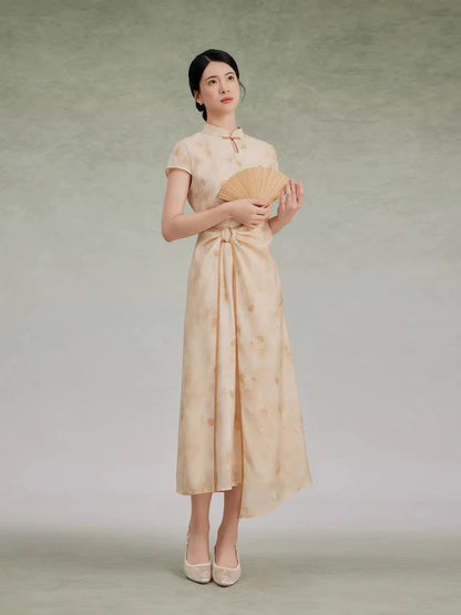 New Chinese Style Short Sleeve Asymmetrical Qipao Maxi Dress - Wantingzhou 琬亭洲 (Preorder)