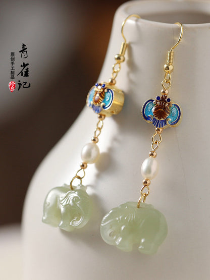 Porcelain Elephants Earrings | Ancient China Jewelry
