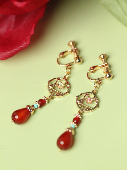 Festive Red Agate Earrings | Hanfu Jewelry