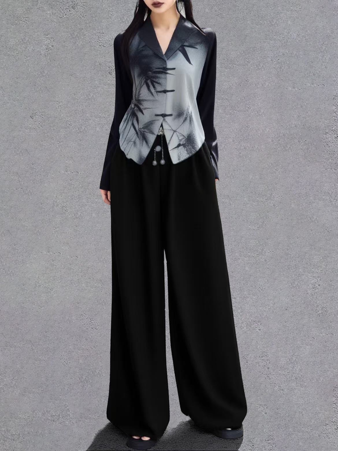 New Chinese Style Shadow Bamboo Ink Long Sleeve Top (Preorder)