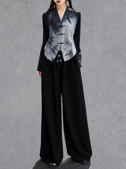 New Chinese Style Shadow Bamboo Ink Long Sleeve Top (Preorder)