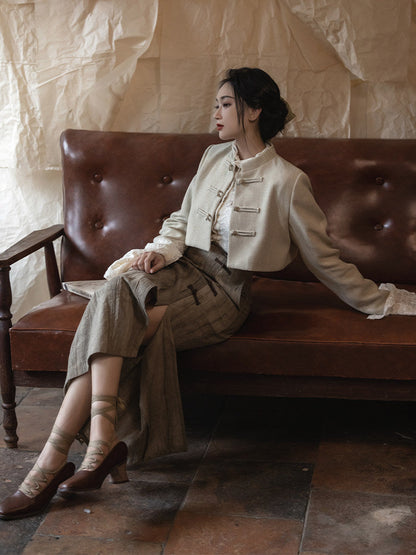 New Chinese Style Women Cropped Blazer & Skirt - Twilight 暮色 (Preorder)