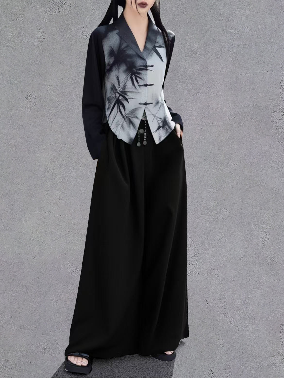 New Chinese Style Shadow Bamboo Ink Long Sleeve Top (Preorder)