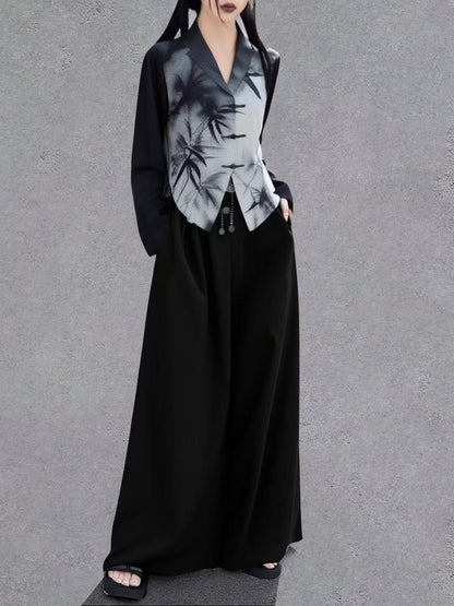 New Chinese Style Shadow Bamboo Ink Long Sleeve Top (Preorder)