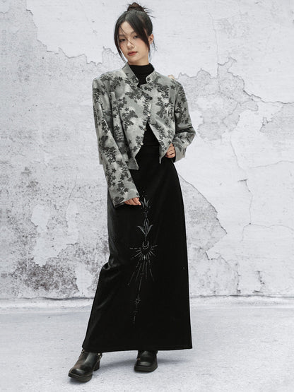 New Chinese Style Denim Printed Short Jacket