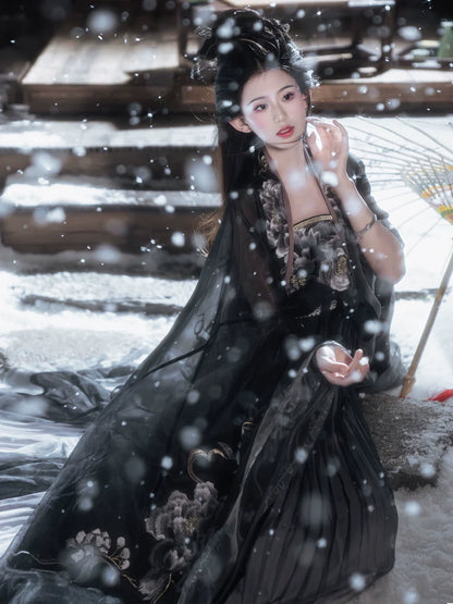 Black Peony 黑牡丹 - Tang Dynasty Style Hanfu Dress Heziqun
