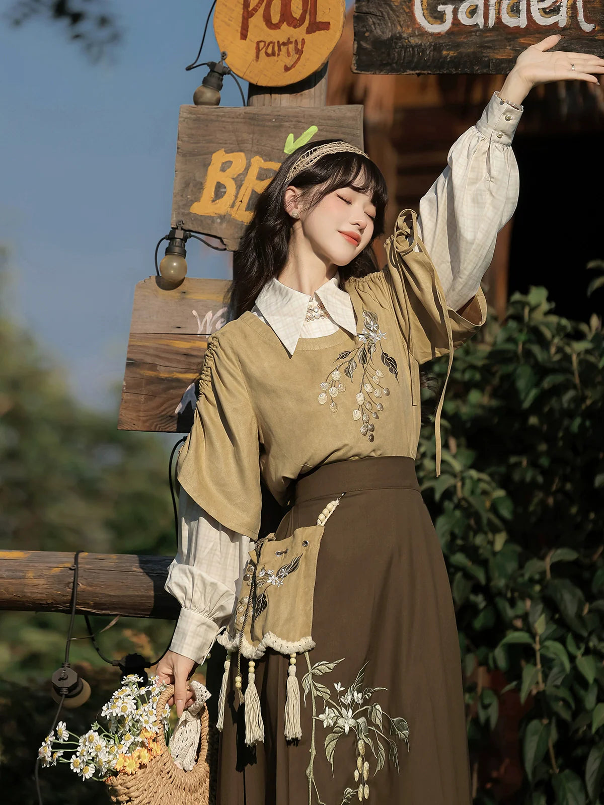 Hazelnut Milk Tea - Modern Hanfu Blouse and Skirt Outfit