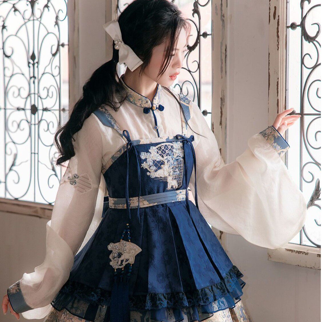 New Chinese Style Pipa Sleeve Top and Fluffy Dress - Bogu Sheep 博古咩咩