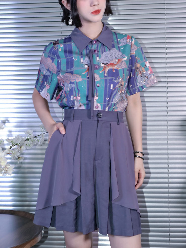 New Chinese Style Short Sleeve Dunhuang Print Shirt - Phantom World 幻世集