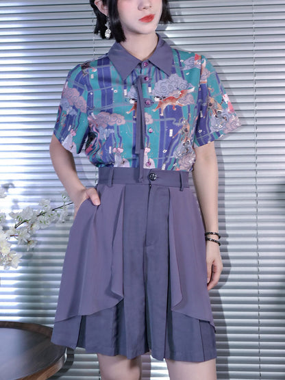 New Chinese Style Short Sleeve Dunhuang Print Shirt - Phantom World 幻世集