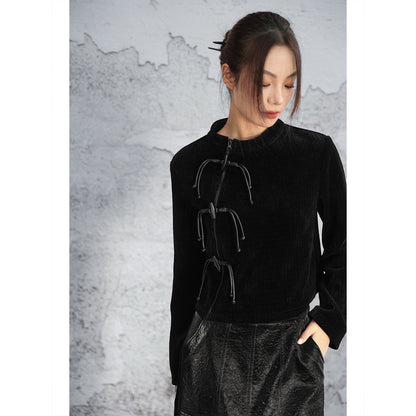 New Chinese Style Vertical Striped Chenille Knitted Sweater