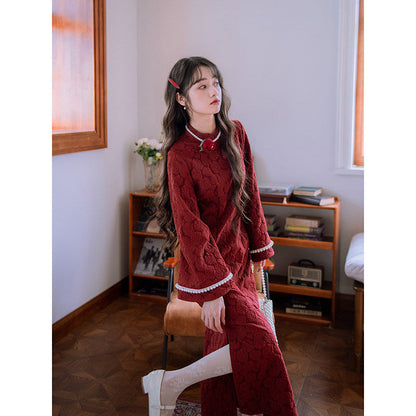 Long Sleeve Long Cheongsam with Pearls | Jinse