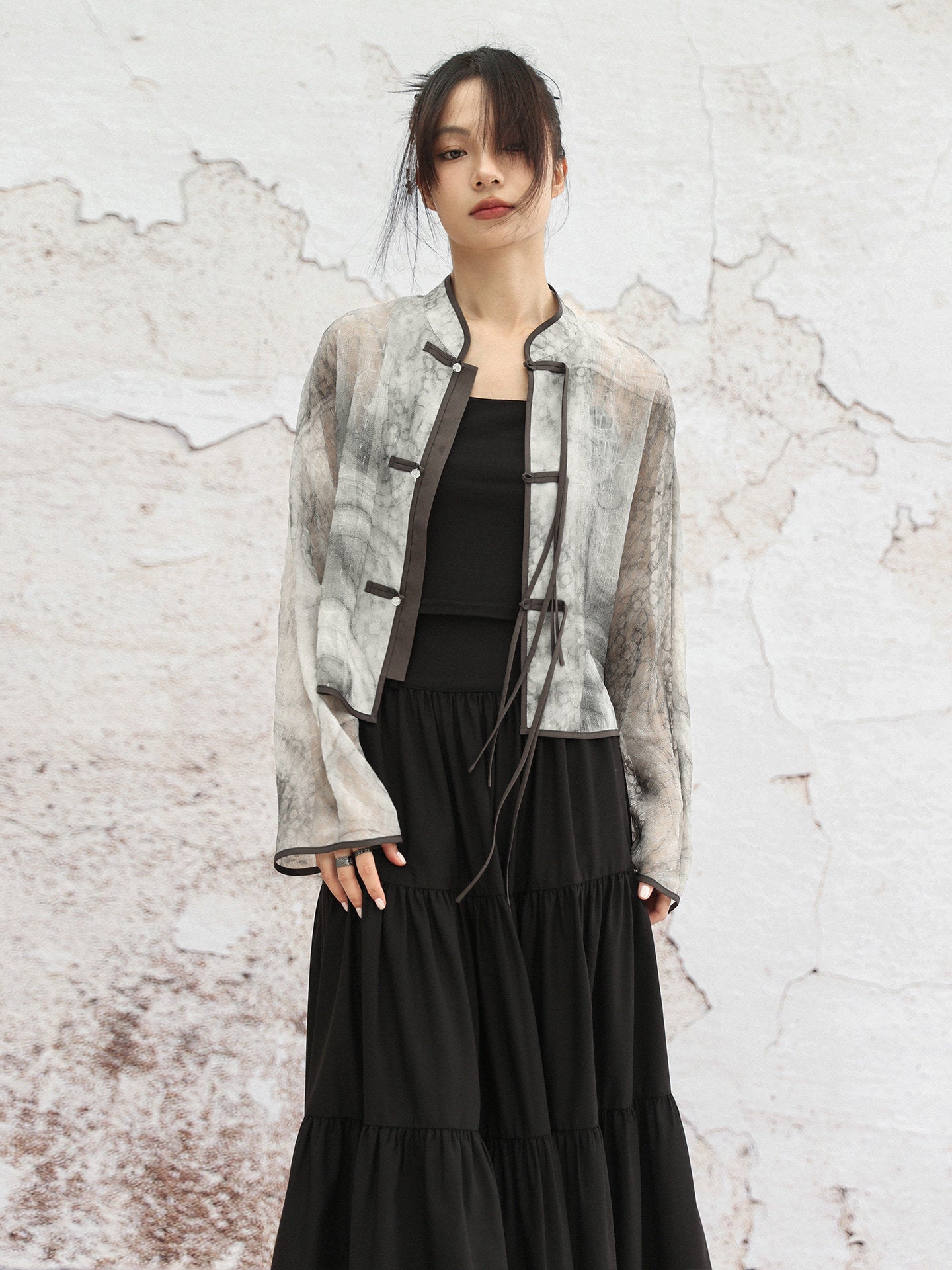 New Chinese Style Graphite Print Buckle Top Jacket