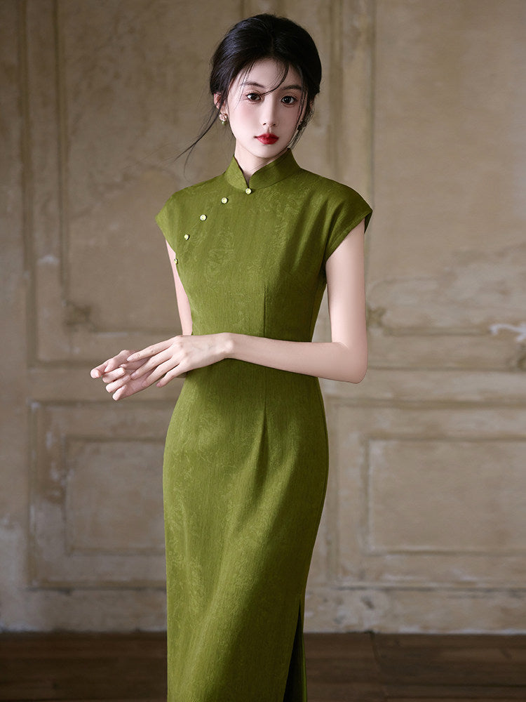 Short Sleeve Midi Cheongsam | Peridot