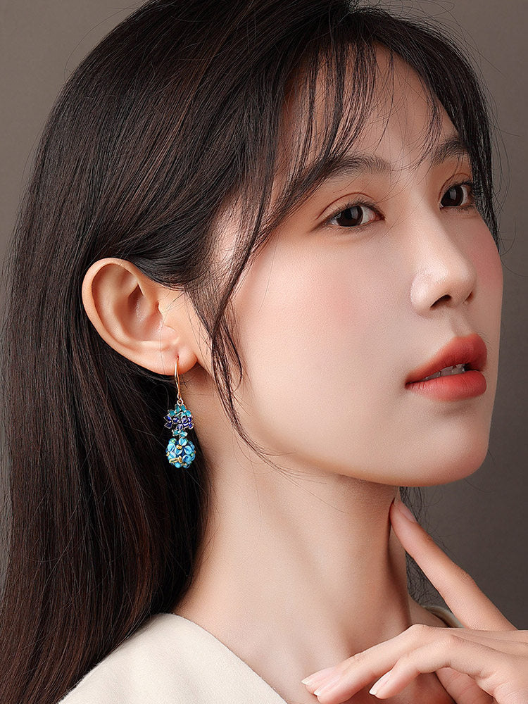 Sapphire Floral Beads Earrings | Cheongsam Jewelry