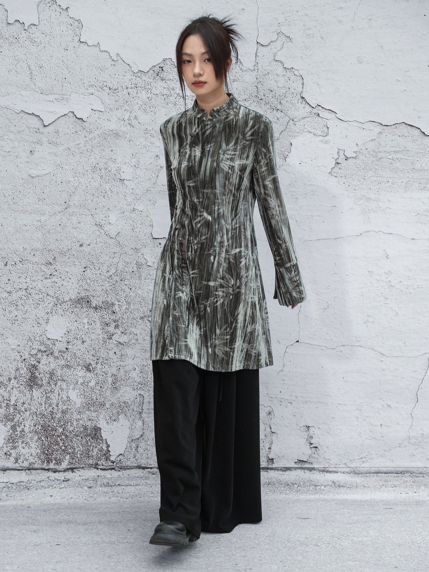 New Chinese Style Embossed Velvet A-Line Dress