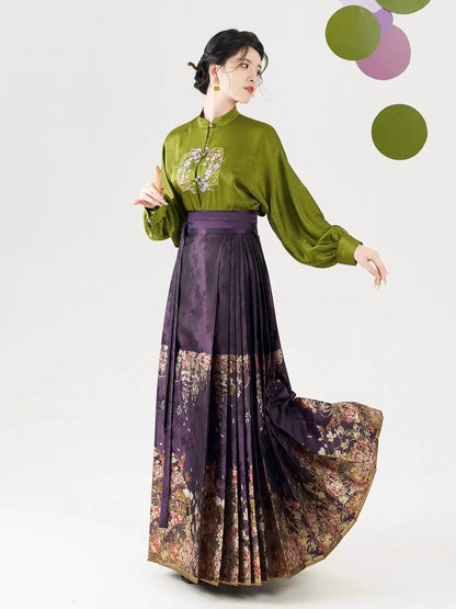 Chinese Blouse & Mamian Skirt Outfit | Plum Wine 春色阑