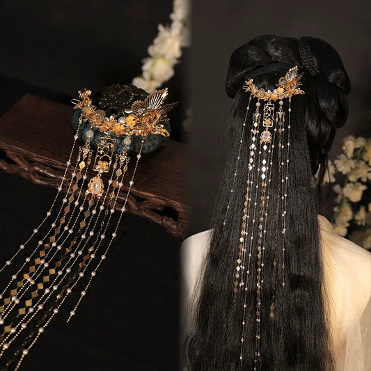 Back Hair Pin: Dazzle - sparkling rhinestone traditional Chinese hanfu hair accessory, detail view
