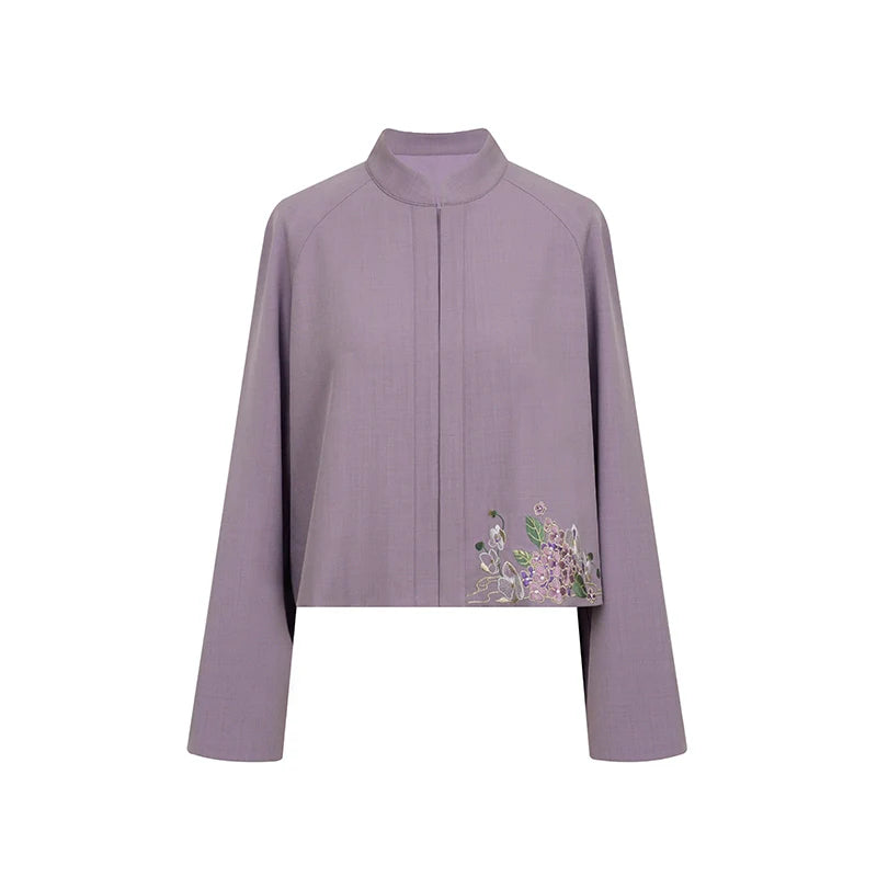Ming Dynasty Modern Hanfu Long Sleeve Top with Spiral Skirt and Cloud Collar - Falling Wisteria 花落紫藤