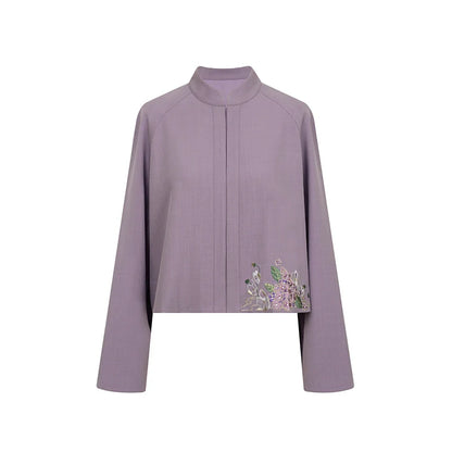 Ming Dynasty Modern Hanfu Long Sleeve Top with Spiral Skirt and Cloud Collar - Falling Wisteria 花落紫藤
