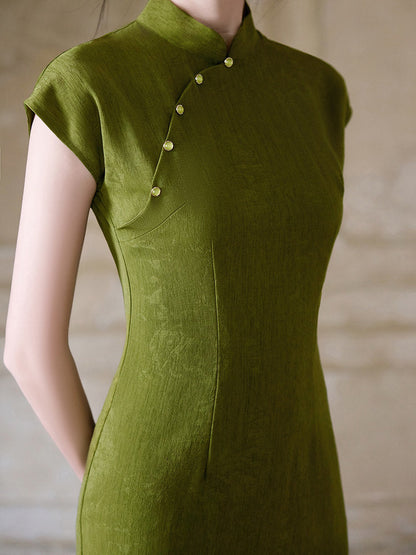 Short Sleeve Midi Cheongsam | Peridot