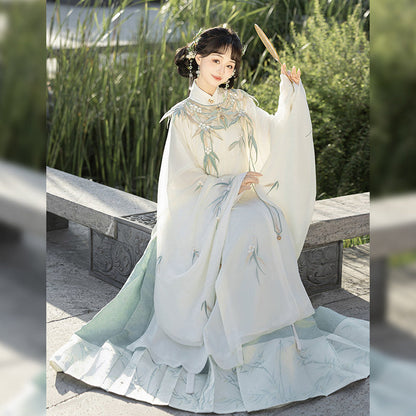 Ming Dynasty Bamboo Leaves Motif Cloud Collar & Mamian Skirt | Yujun 玉君