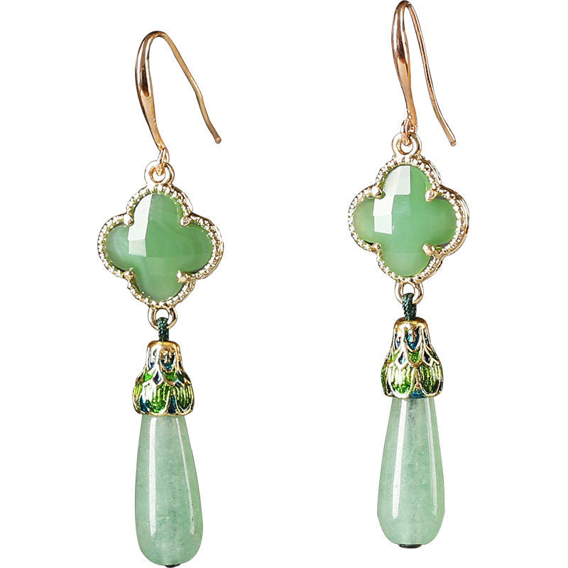 Jade Four Leaf Clover Earrings | Cheongsam Jewelry
