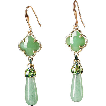 Jade Four Leaf Clover Earrings | Cheongsam Jewelry