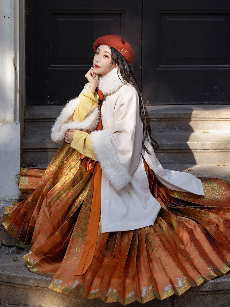 Ming Dynasty Modern Hanfu Coat and Mamianqun for Autumn and Winter - Persimmon 柿柿如意