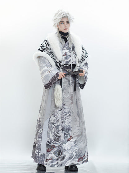 White Tiger 白虎 - Youthful Tiger-Pattern Cloak Hanfu Outfit for Spring, Autumn & Winter