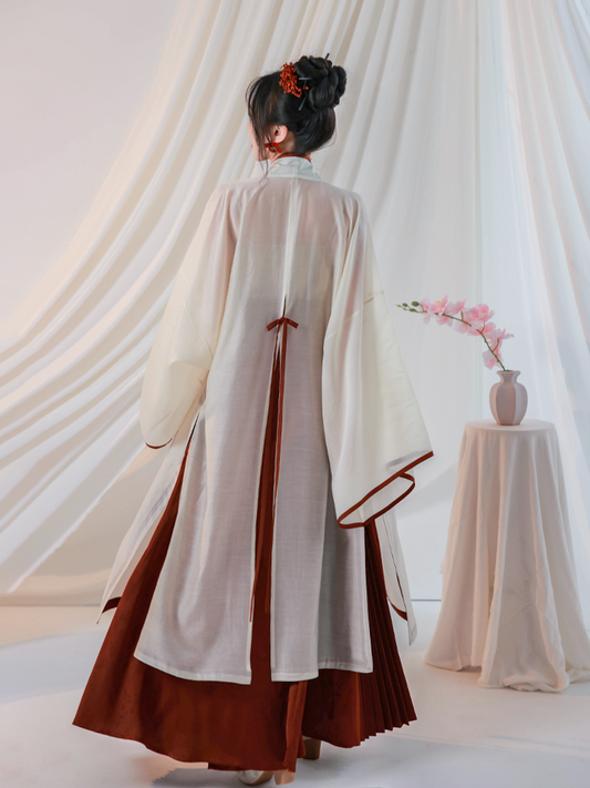 Song Dynasty Modern Hanfu Changgan Temple Beizi and Wrap Skirt - Crimson Cup 赤玉盏 (Preorder)