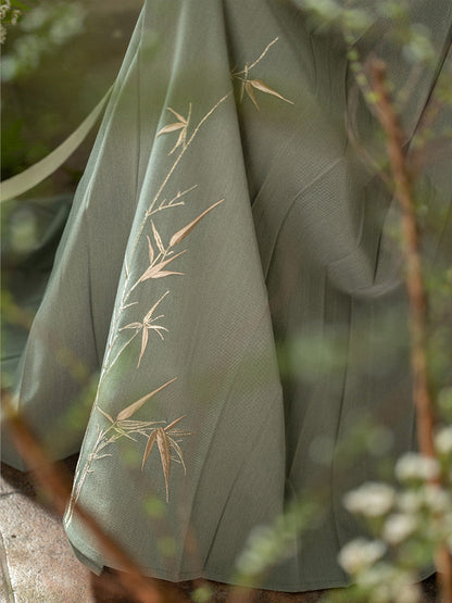 New Chinese Style Long Sleeve Top with Mamianqun Hanfu Set - Gratitude 知竹
