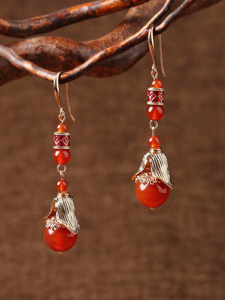 Red Agate Dangling Earrings | Cheongsam Jewelry