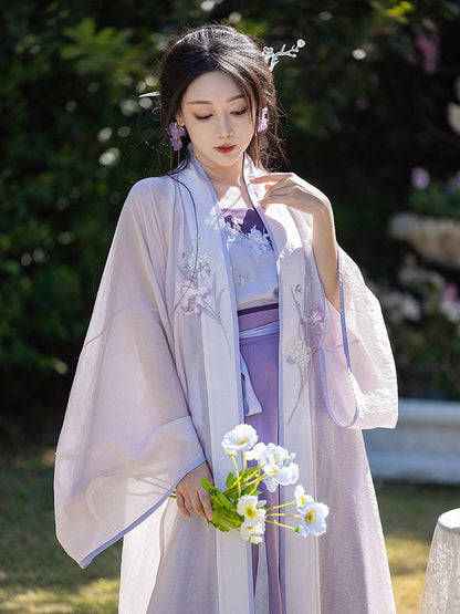 Song Dynasty Modern Hanfu Fairy Cardigan and Ten Panel Wrap Skirt - Iris 鸢尾花 (Preorder)