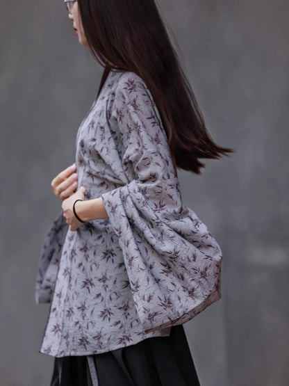 Wei, Jin and Southern and Northern Dynasties Style Bamboo Printed Cardigan - Zhuying 竹影 (Preorder)