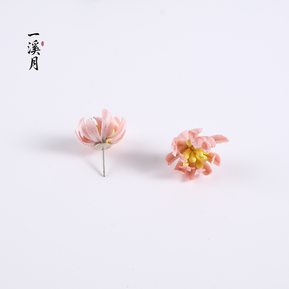 Chrysanthemum Velvet Flower Stud Earrings | Qipao Jewelry