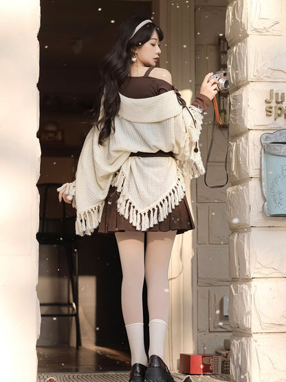 New Chinese Style Off Shoulder Knitted Cloak and Skirt - City Witch 城市女巫