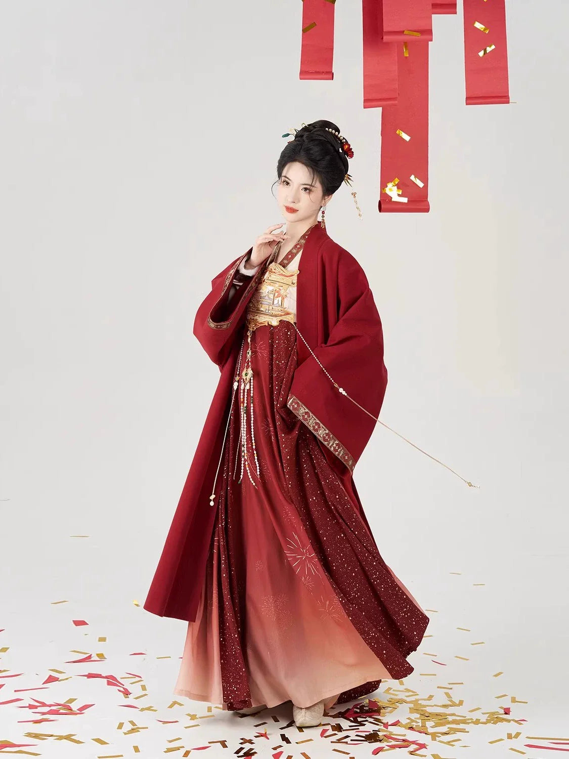 Modern Tang Dynasty Hanfu Slip Dress Set - Flower Flames 花焰 (Preorder)