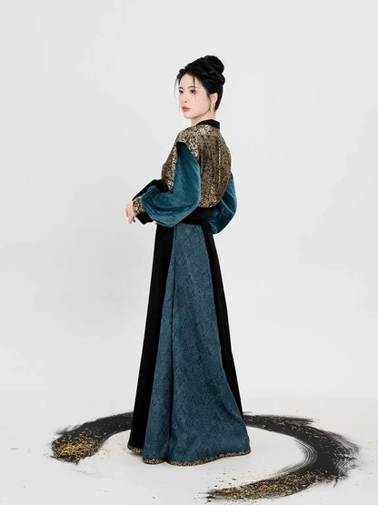 Tang Dynasty Modern Hanfu Set with Beizi Overlay & Flowing Eight-Panel Skirt - Song of Mulan 木兰颂 (Preorder)