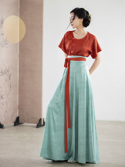 Tang Dynasty Modern Hanfu Beizi Top and Wrap Skirt - Summer Solstice 夏至 (Preorder)