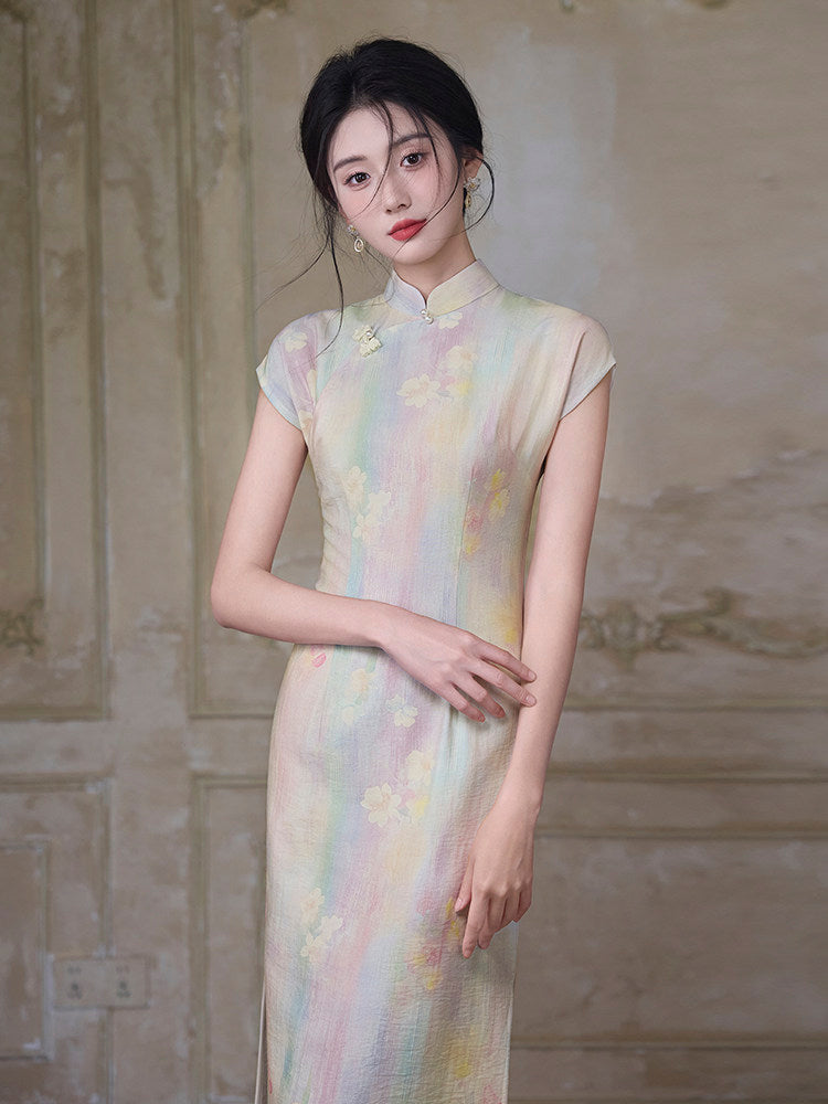 Short Sleeve Midi Cheongsam | Rainbow