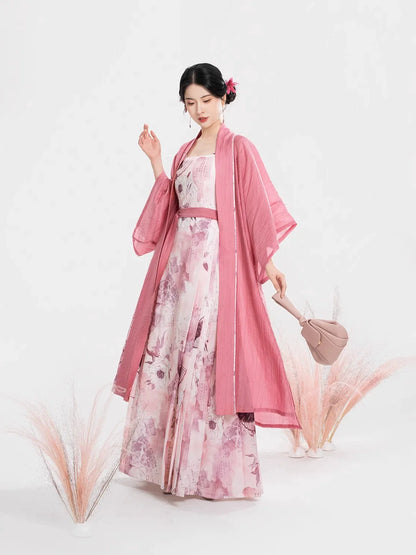 Song Dynasty Modern Hanfu Set with Changgan Temple Beizi and Mamian Slip Dress - Hongfu 红芙 (Preorder)