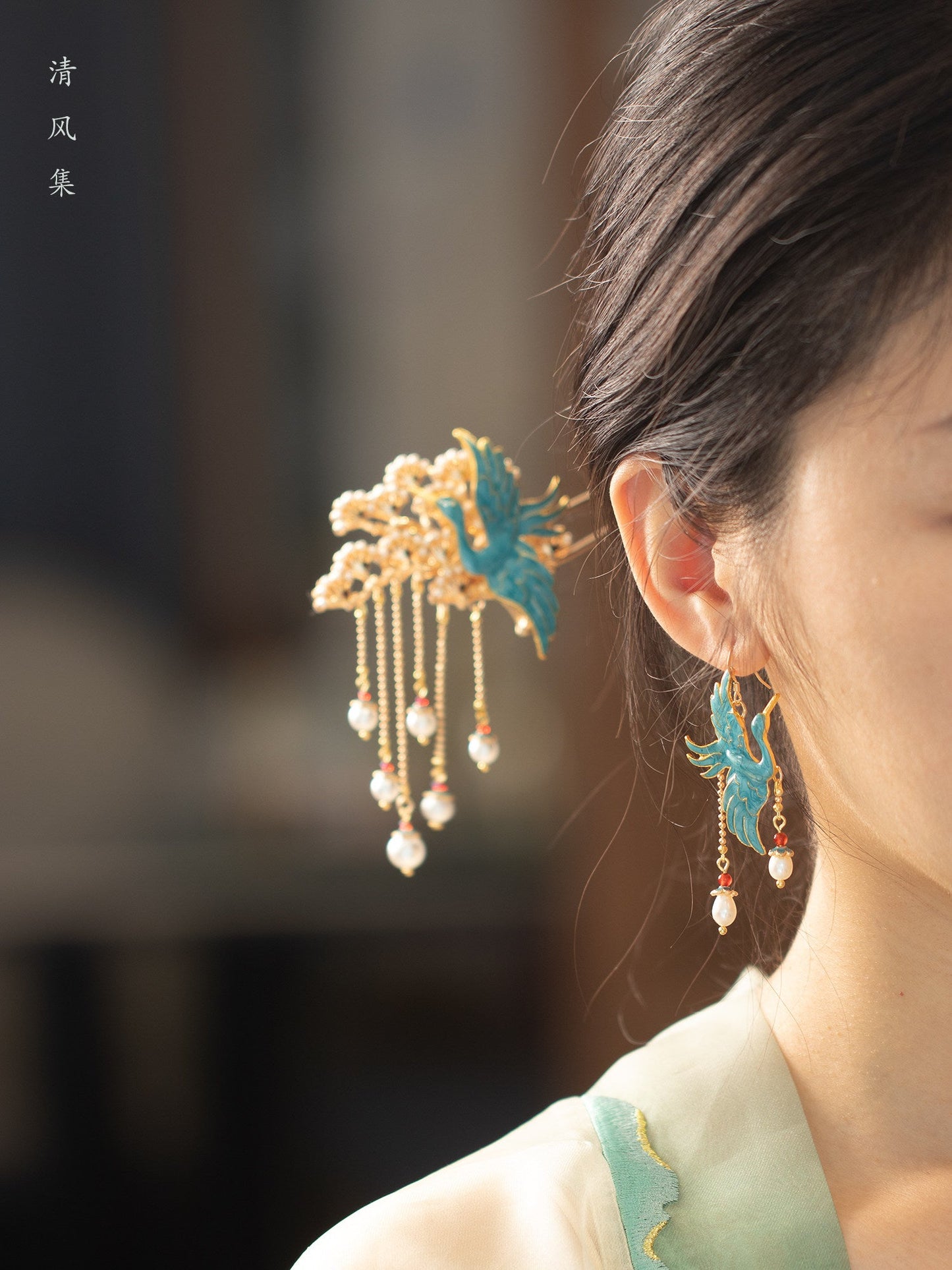 Crane Pearls Antique Earrings | Hanfu Jewelry