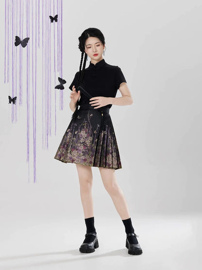 Chinese Blouse & Mini Mamian Skirt Outfit | Huajian 花涧