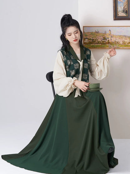 Tang Dynasty Modern Hanfu Set with Beizi Overlay & Flowing Eight-Panel Skirt - Baina 百纳 (Preorder)