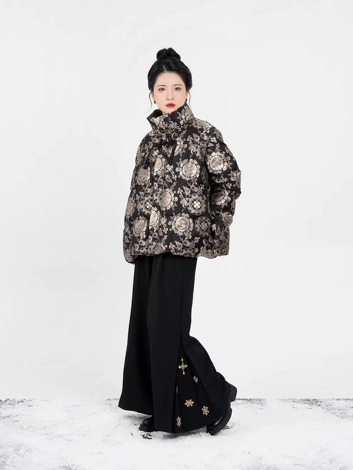 New Chinese Style Women Down Jacket Puffer Coat - Clear Mirror 镜花明 (Preorder)