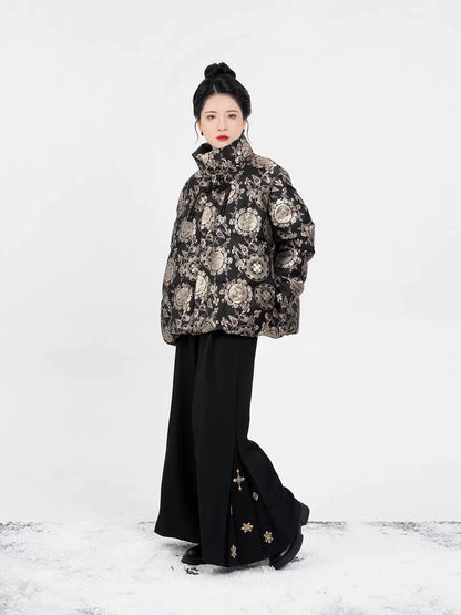 New Chinese Style Women Down Jacket Puffer Coat - Clear Mirror 镜花明 (Preorder)