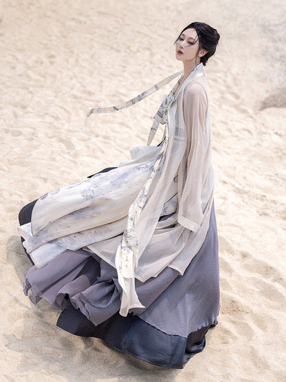 Song Dynasty Modern Hanfu Changgan Temple Beizi and Wrap Skirt - Worry Free 无忧 (Preorder)